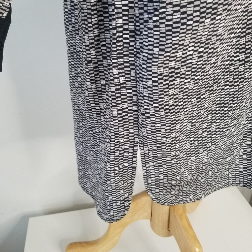 VINCE Drawstring 100% Silk Grid-Print Gray Dress Roll Tab Sleeves Size S - Picture 14 of 16